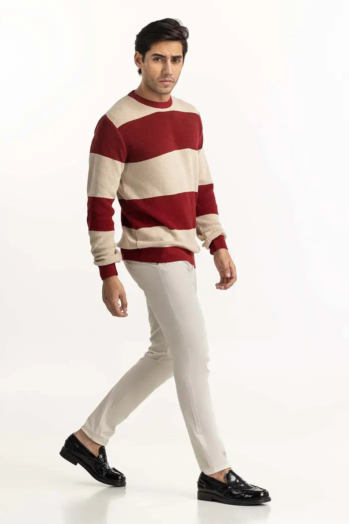 Sweater for men Beige-Red Striped Sweater GA.MS 61