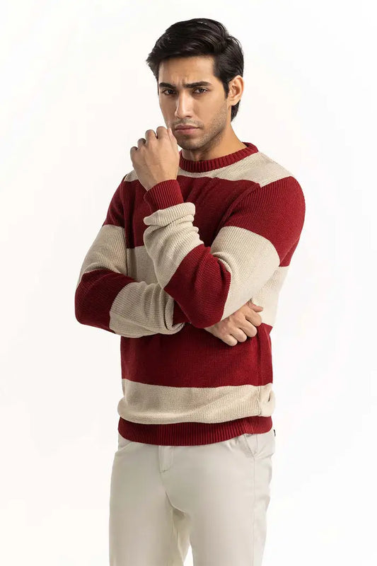 Sweater for men Beige-Red Striped Sweater GA.MS 61