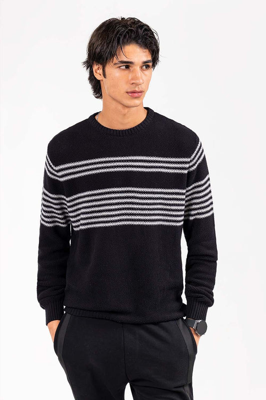 Sweater for mens black colour sweater with white colour lines with design GA.MS 03